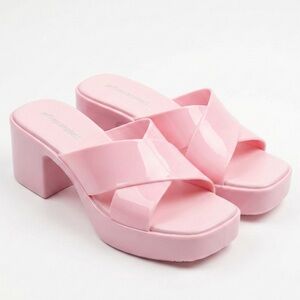 JEFFREY CAMPBELL Pink Jelly Platform Slide Sandals Retro Y2K Mules Block Heel 7